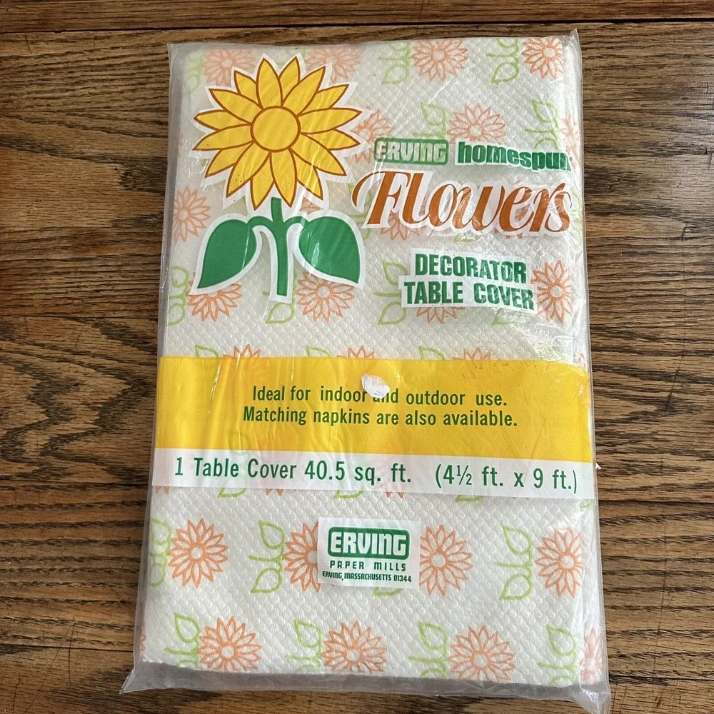 ERVING HOMESPUN TABLECLOTH FLOWERS texture paper 2 ply‎ 54x108 NOS Vintage
